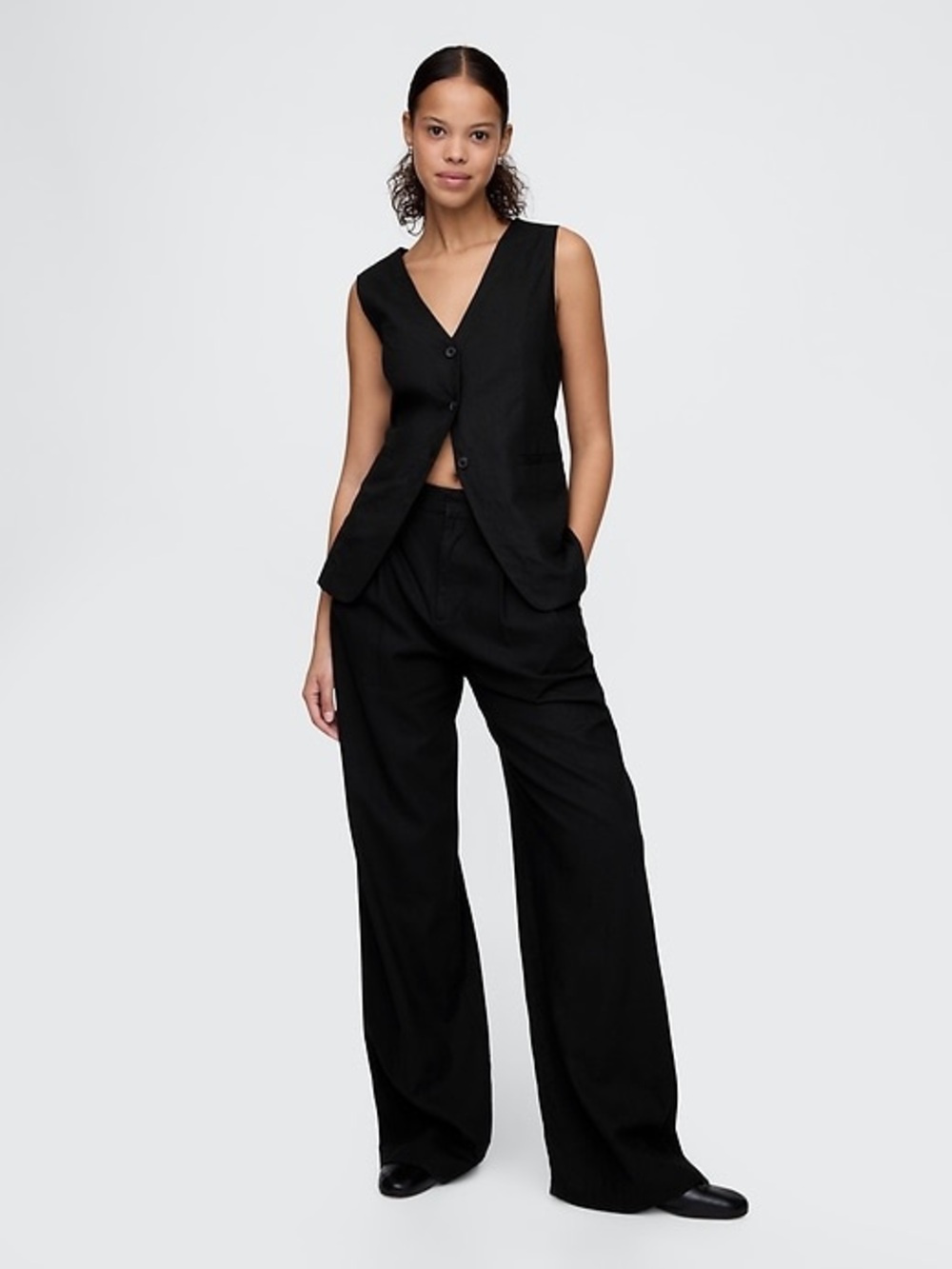 GAP Linen-Blend Longline Vest Black